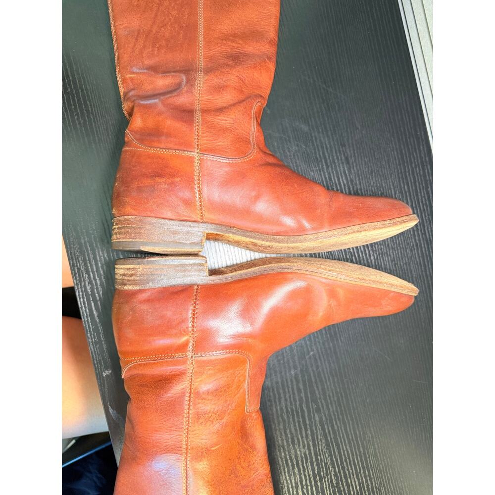 Frye Mellissa Tall Boots Women’s 8.5B Cognac Brown Leather Pull On Riding Boots - Picture 9 of 11